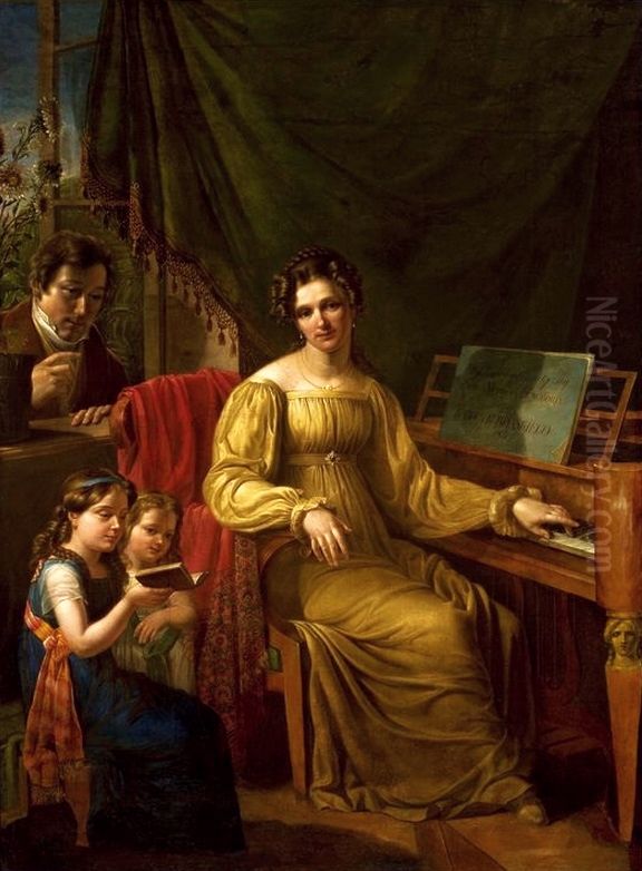 Self-portrait with family. Oil Painting by Jan Antoni Blank