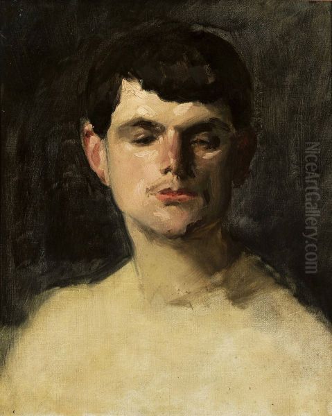 A study of a head. Oil Painting by Carolus-Duran