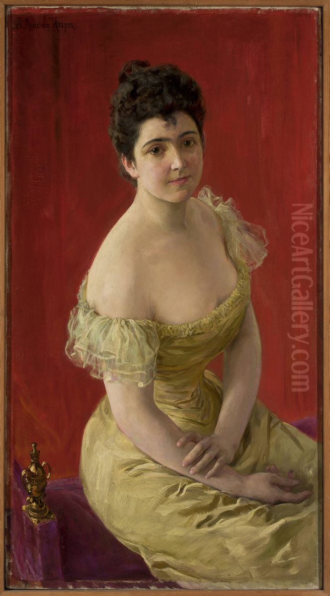 Portrait of a lady Oil Painting by Jozef Mecina-Krzesz Portrait of a lady Oil Painting by Jozef Mecina-Krzesz