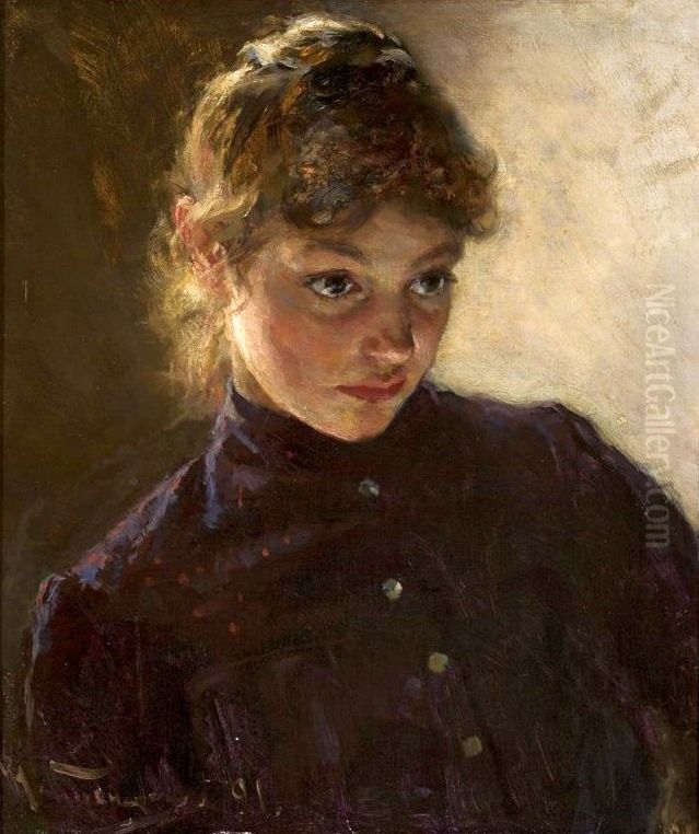 Portrait of a young girl. Oil Painting by Nikolai Dmitriyevich Kuznetsov