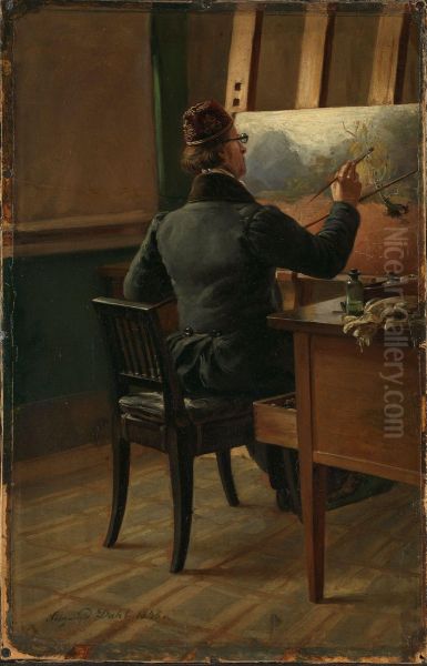 The Painter J.C. Dahl at his Easel Oil Painting by Johann Siegwald Dahl