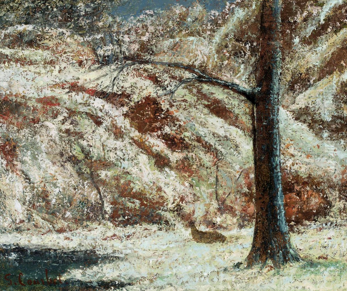 Winter landscape with a deer. Oil Painting by Gustave Courbet