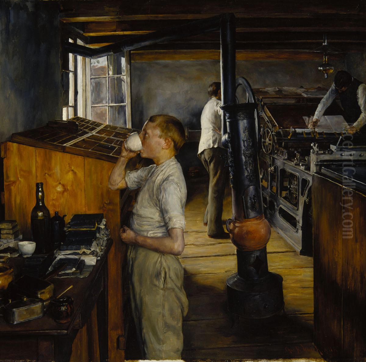 The Village Printing Shop, Haarlem, Holland Oil Painting by Charles Frederic Ulrich