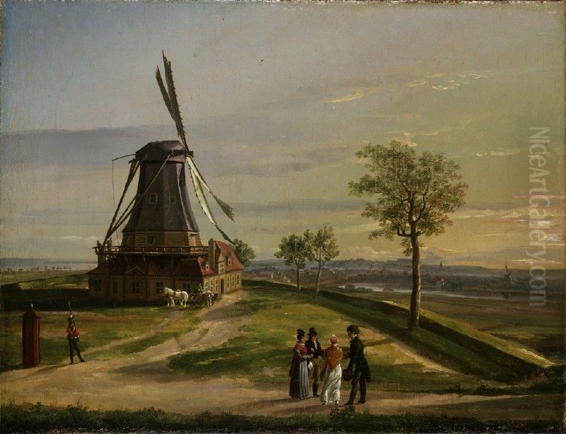 Store Kongens Molle pa Schacks Bastion Oil Painting by Johan Wilhelm Ludwig Dahl