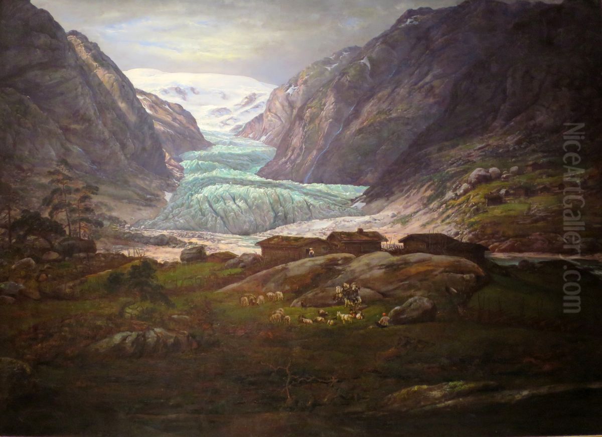 View of Nigardsbreen in Jostedalen Oil Painting by Johan Wilhelm Ludwig Dahl