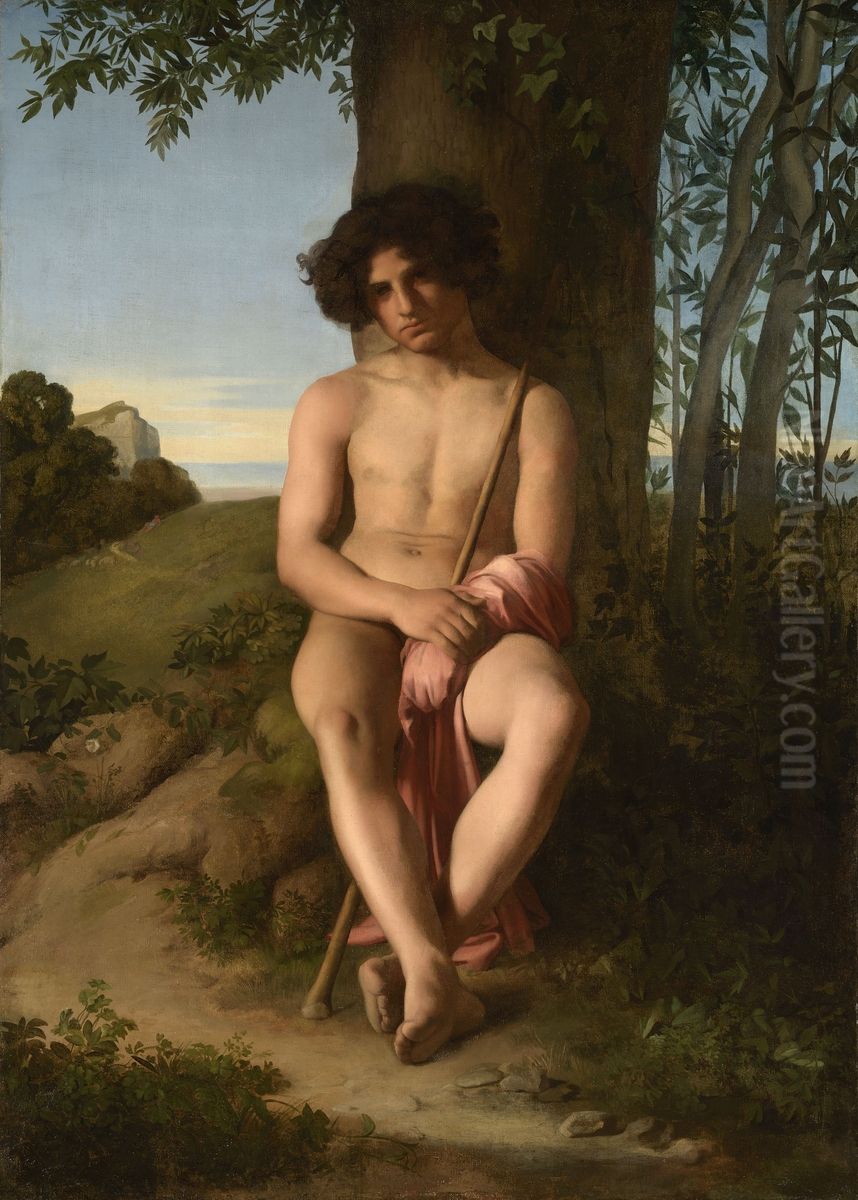 Jeune berger assis Oil Painting by Hippolyte Flandrin