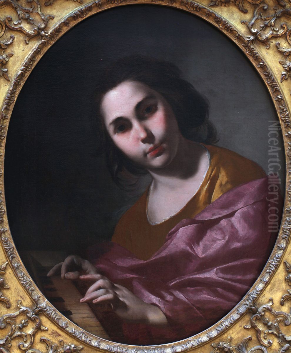 The clavichord player Oil Painting by Bernardo Cavallino