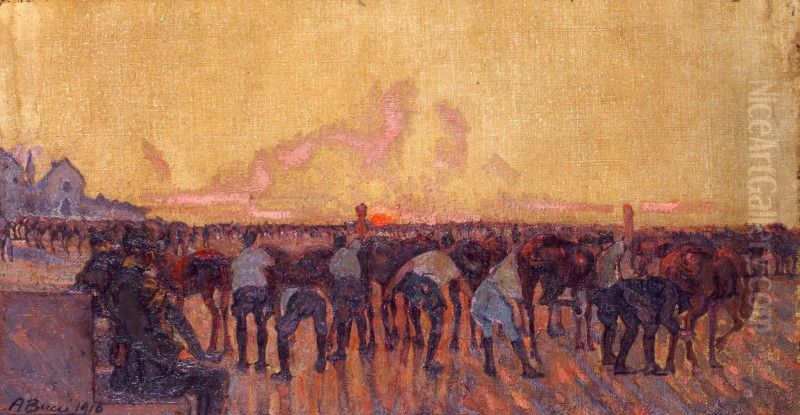 Tending the Horses Oil Painting by Anselmo Bucci
