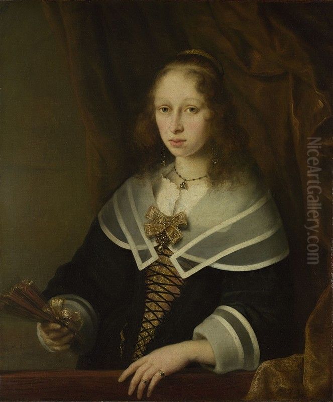 A Lady with a Fan Oil Painting by Ferdinand Bol