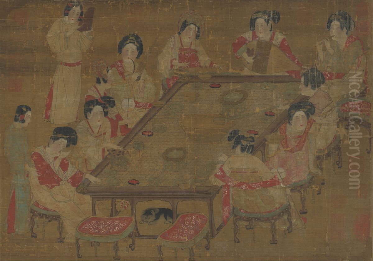 zhong wen: tang ren gong le tu Oil Painting by unknown