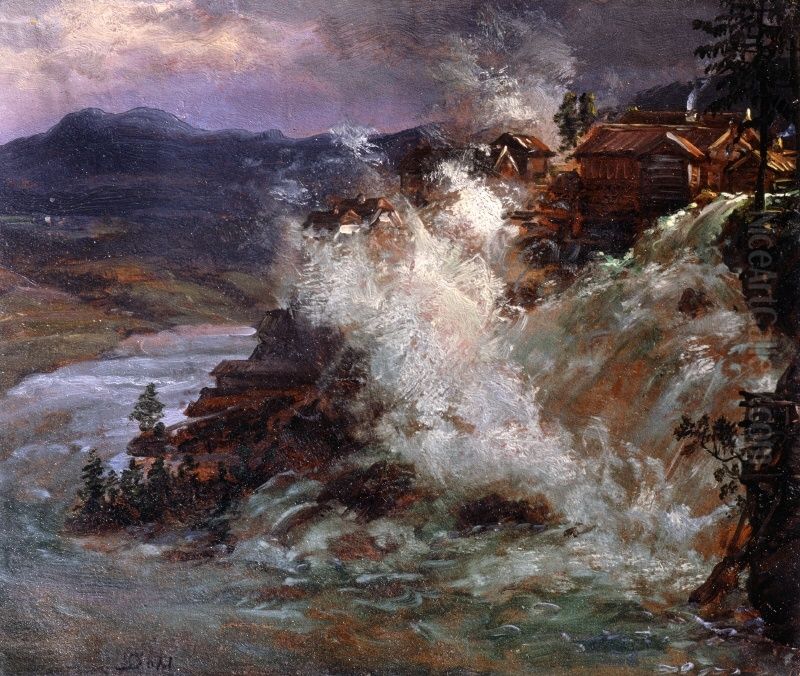Wasserfall in Norwegen Oil Painting by Johan Wilhelm Ludwig Dahl