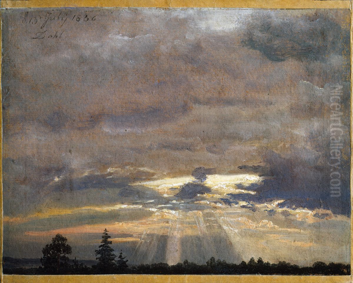Cloud Study with Sunbeams Oil Painting by Johan Wilhelm Ludwig Dahl