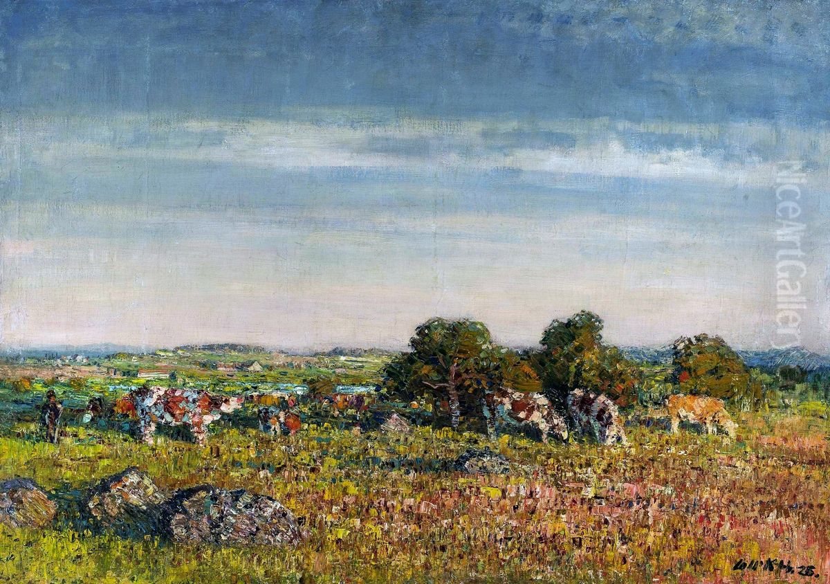 Landscape with cows Oil Painting by Stanislav Lolek