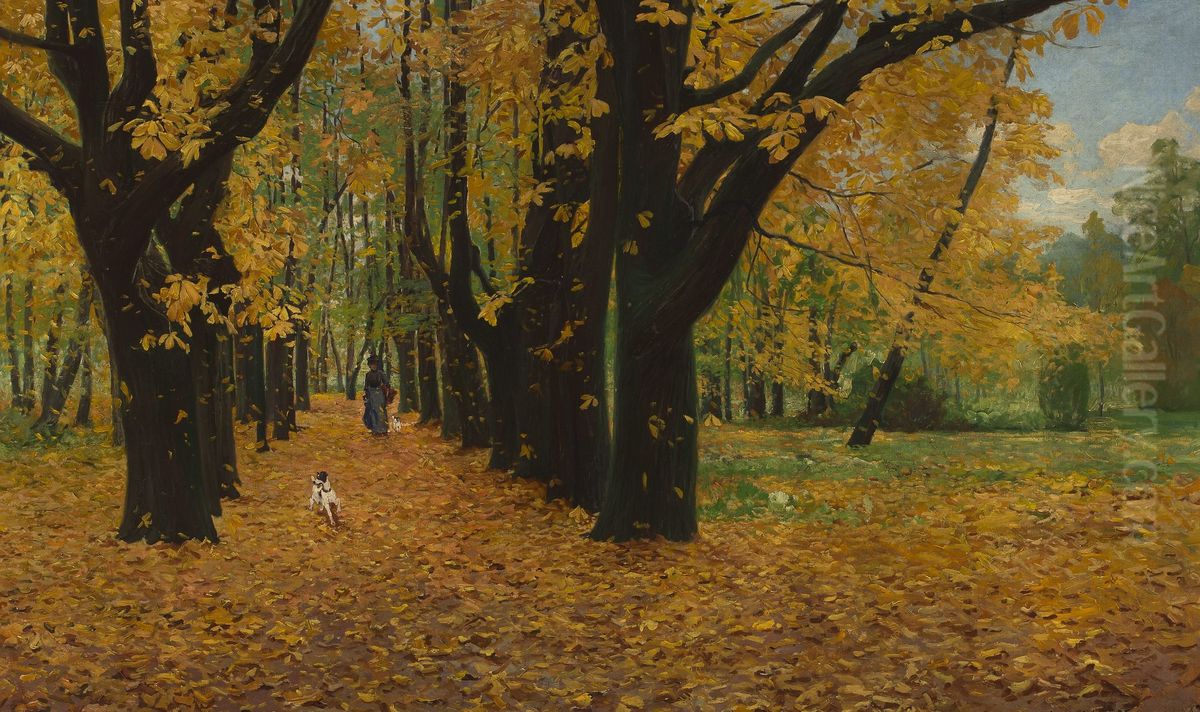 Park in autumn Oil Painting by Michal Gorstkin-Wywiorski