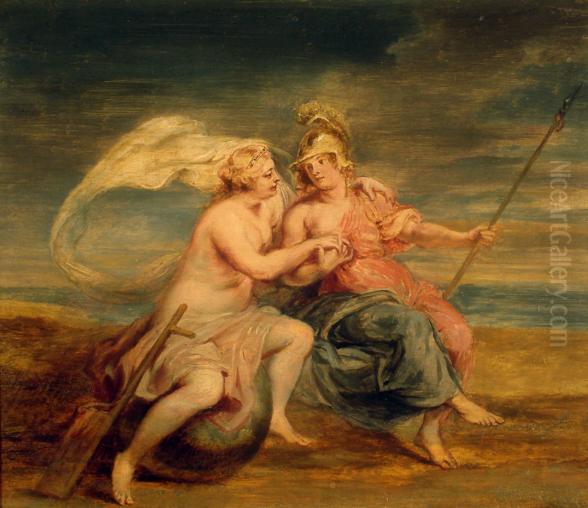 Alegoria de la Fortuna y la Virtud (Tit. ant.: Thetis y Minerva) Oil Painting by (studio of) Rubens, Peter Paul