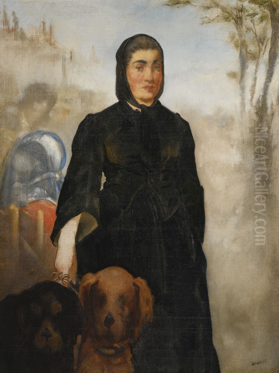 Woman with dogsFrancais :Femme aux chiens Oil Painting by Edouard Manet