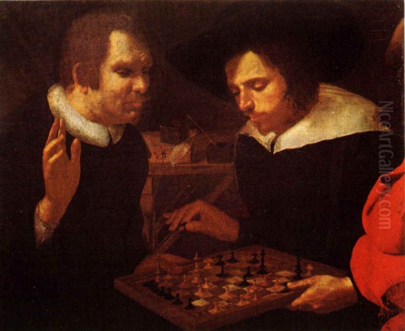 Les joueurs d'echecs Oil Painting by unknown