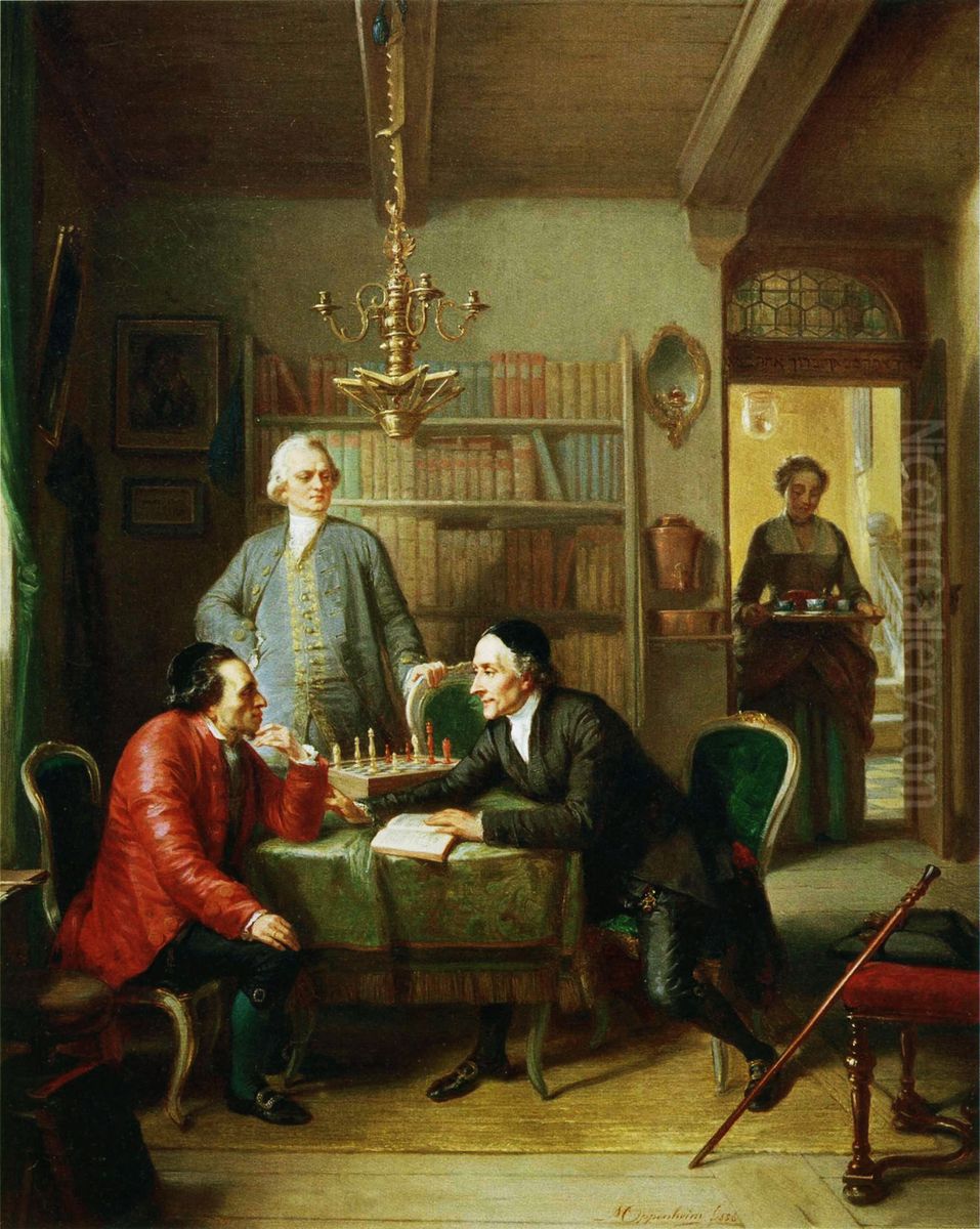 LessingundLavaterzu Gast beiMoses Mendelssohn. Oil Painting by Moritz Daniel Oppenheim