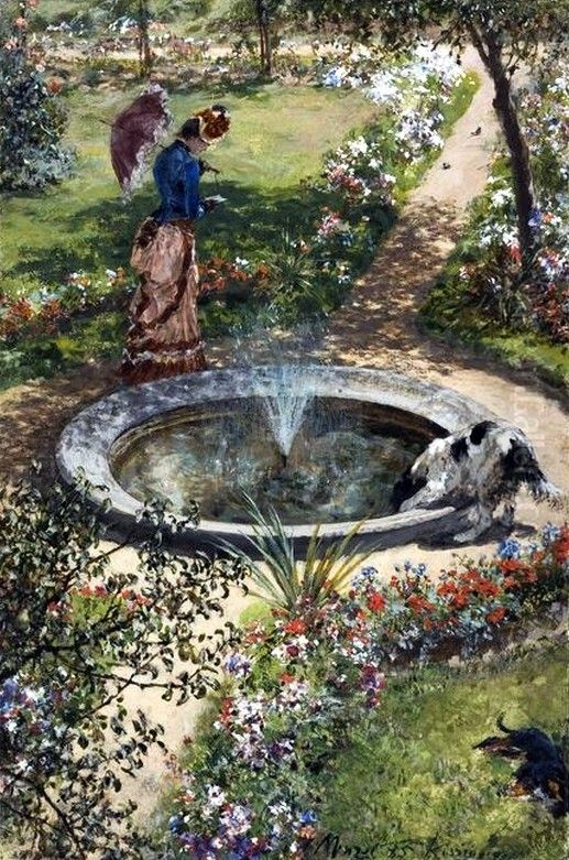 Garden in Kissingen. Oil Painting by Adolph von Menzel