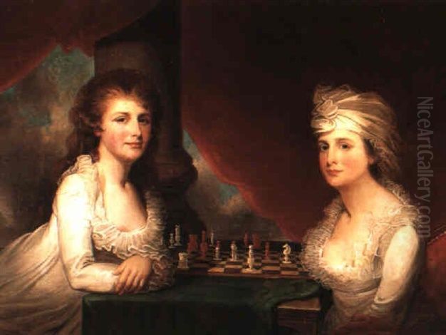A portrait of Miss Hetty and Miss Maria Morris Oil Painting by Gilbert Stuart