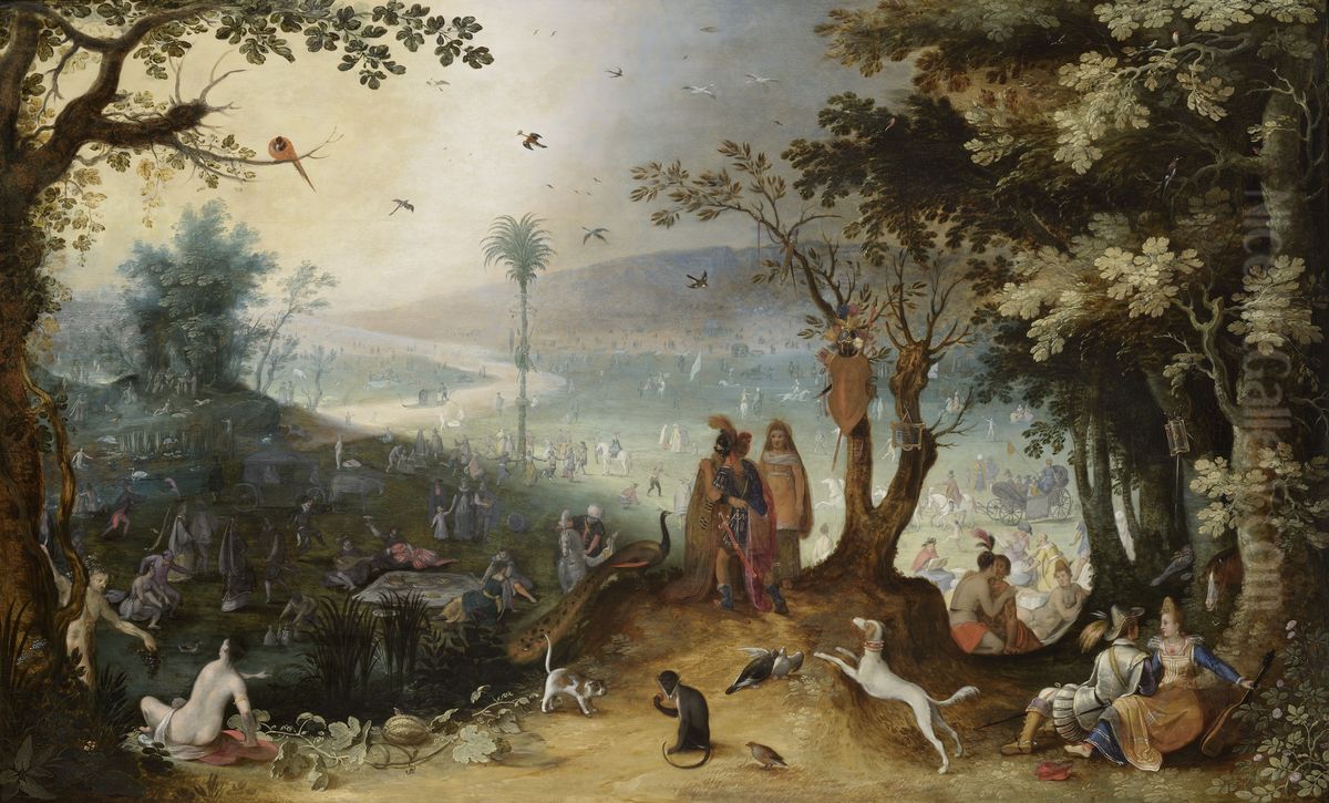Aeneas meeting with his father in the Elysium Oil Painting by Sebastiaen Vrancx