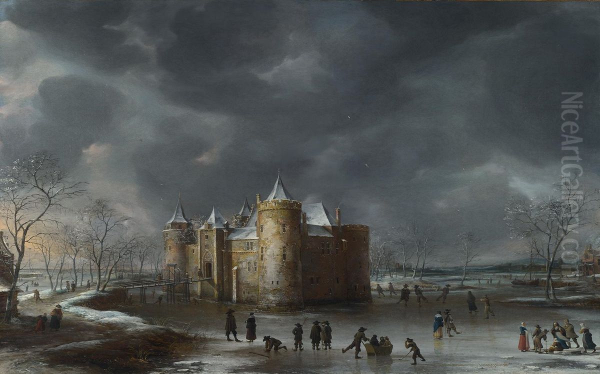 The Castle of Muiden in Winter Oil Painting by Jan Abrahamsz Beerstraaten