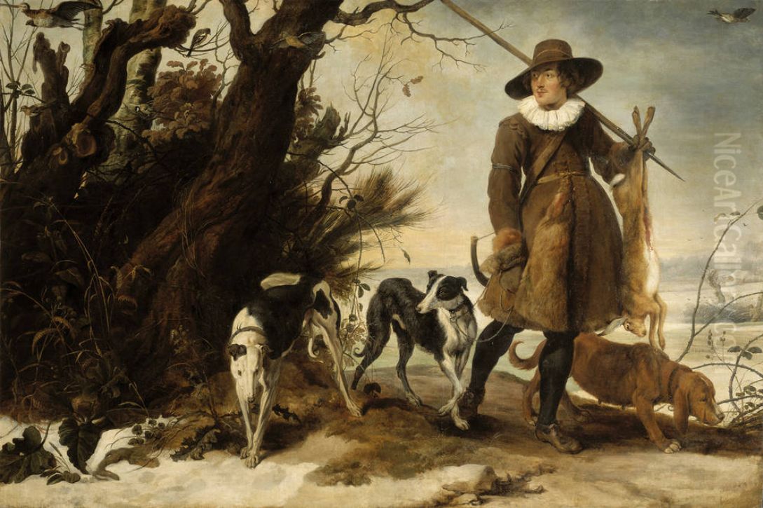 Hunter in a Winter Landscape with Dogs Oil Painting by Jan Wildens