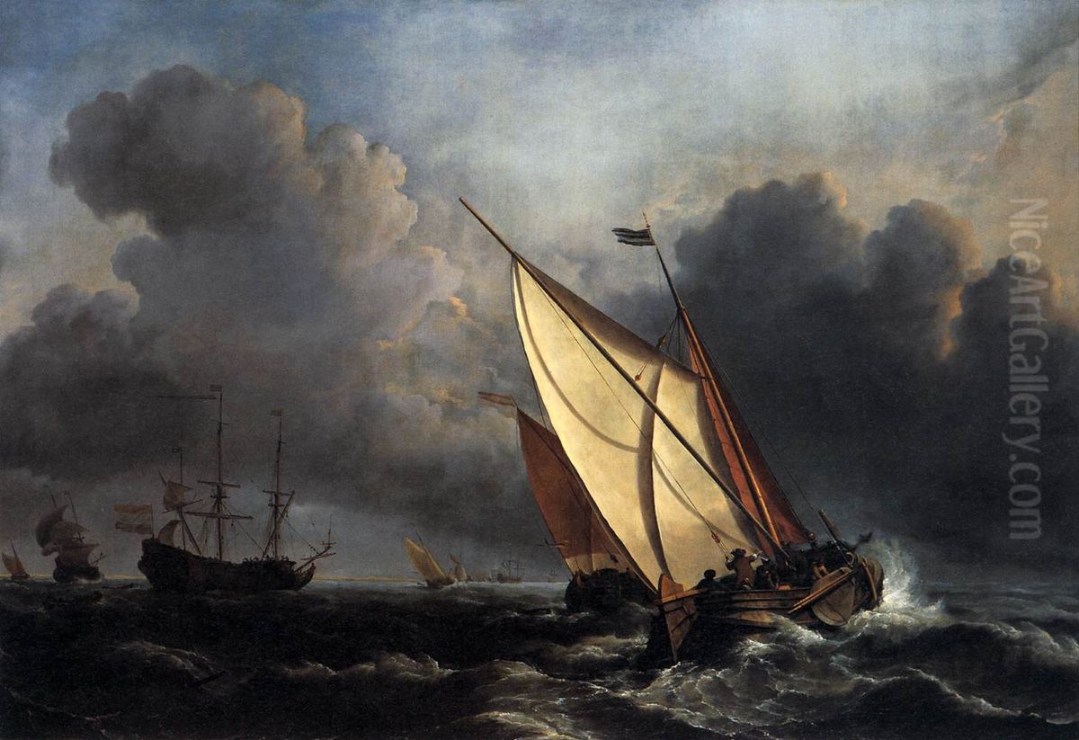 Ships in a Stormy Sea Oil Painting by Willem van de Velde the Younger
