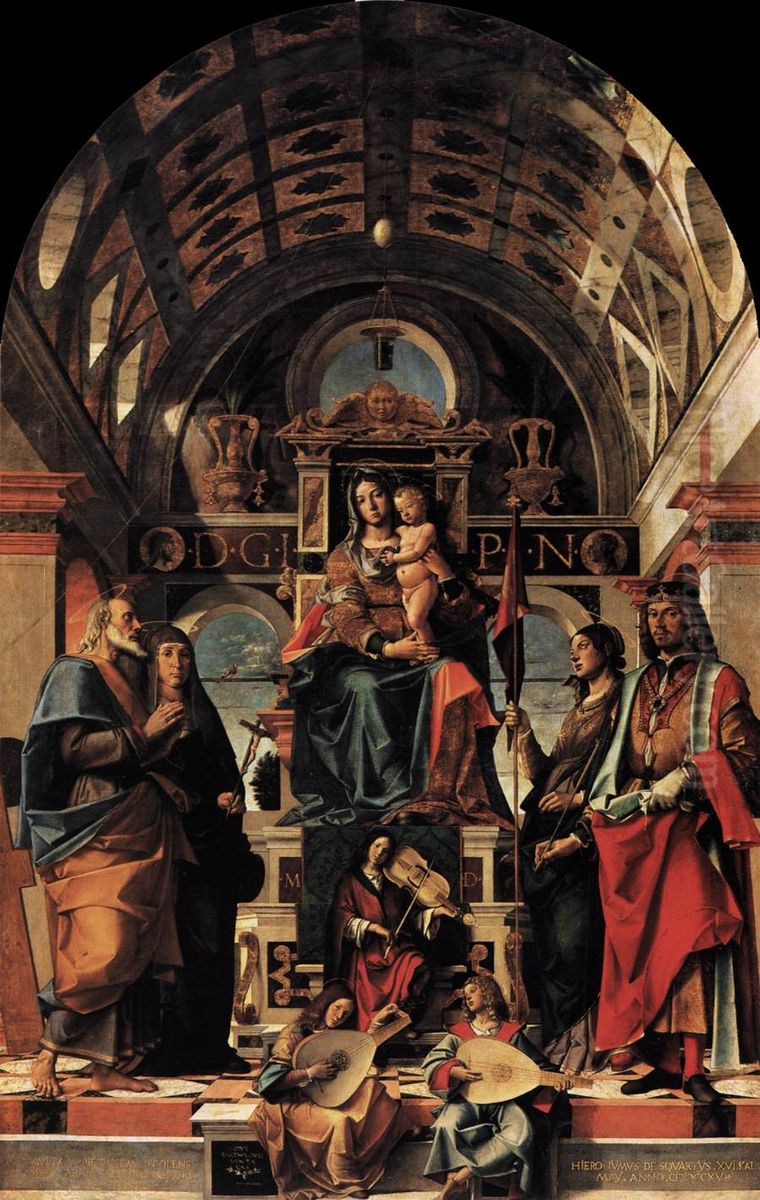 Madonna and Child enthroned with Saints Oil Painting by Bartolomeo Montagna