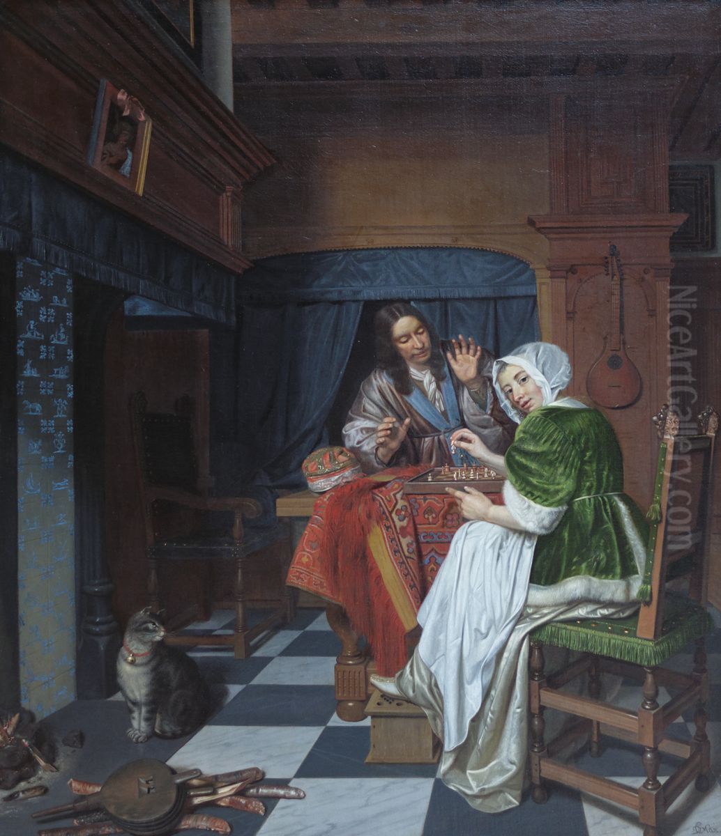 The Chess Players Oil Painting by Cornelis De Man The Chess Players Oil Painting by Cornelis De Man