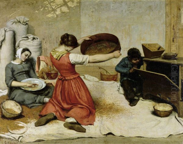 Les Cribleuses de ble Oil Painting by Gustave Courbet