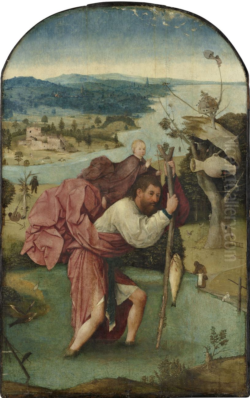 Saint Christopher Carrying the Christ Child Oil Painting by Hieronymous Bosch