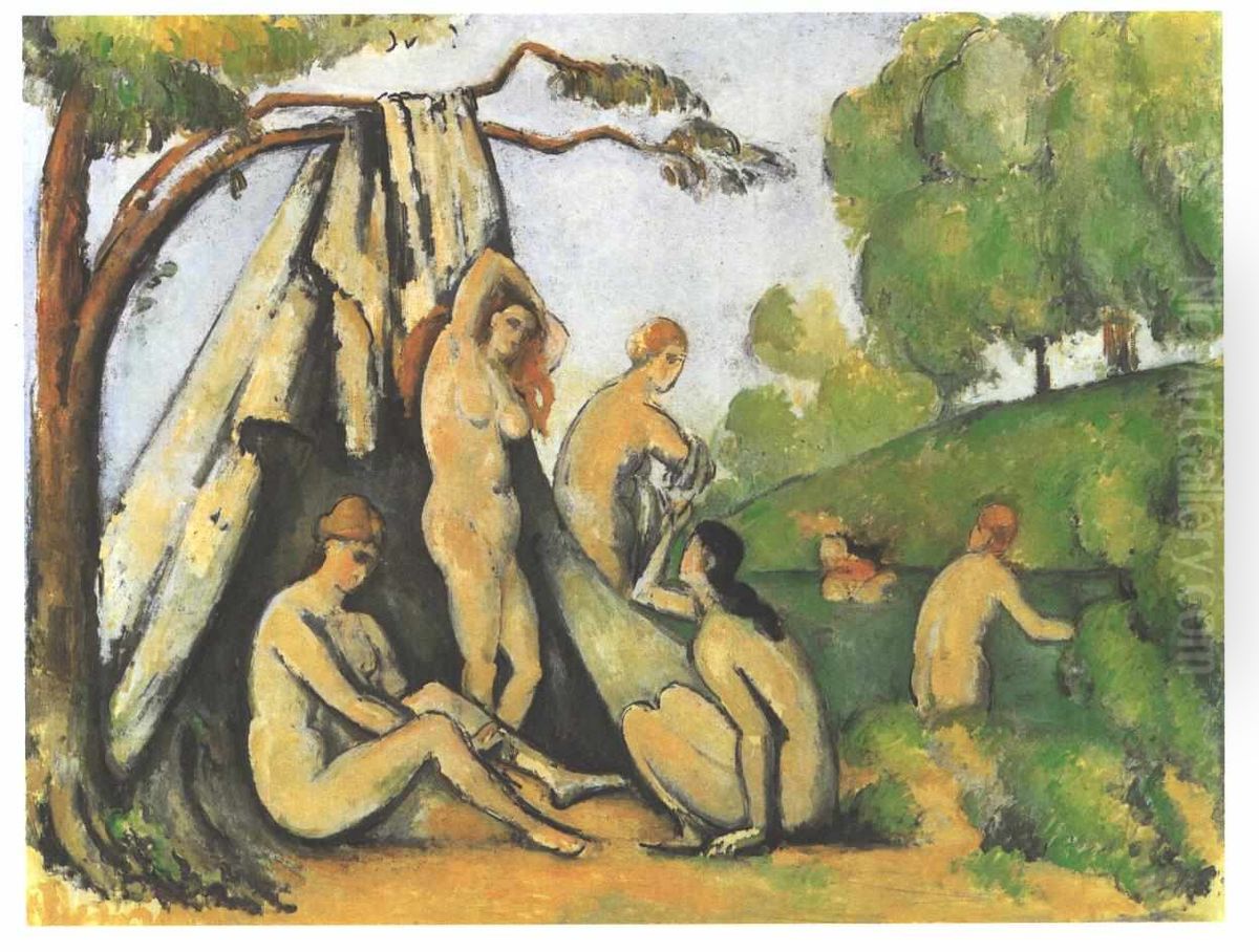 Bathers in front of a tend Oil Painting by Paul Cezanne