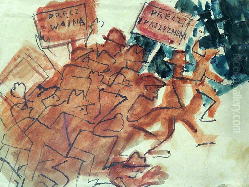 Demonstracja antyfaszystowska Oil Painting by Stanislaw Osostowicz