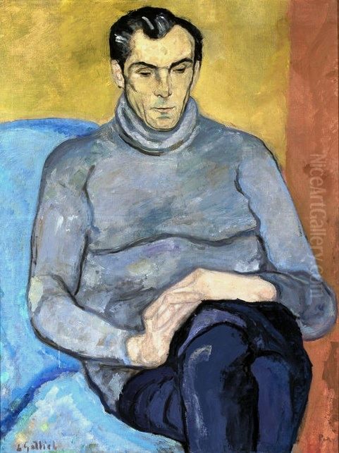 Portrait of a man in a grey sweater Oil Painting by Leopold Gottlieb Portrait of a man in a grey sweater Oil Painting by Leopold Gottlieb