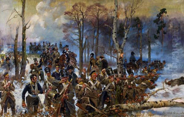 Olszynka Grochowska Oil Painting by Wojciech Kossak