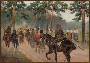 Ulani eksportujacy jencow na lesnej drodze