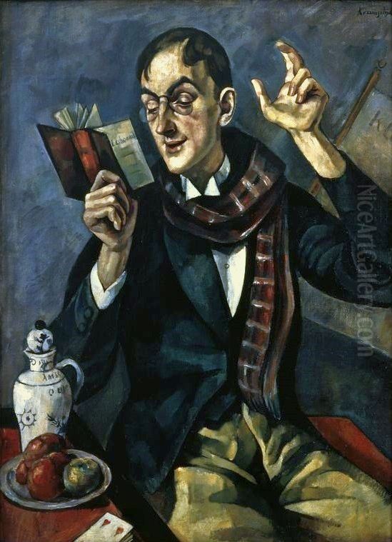 Poet - Portrait of Jan Lechon (third version) Oil Painting by Roman Kramsztyk