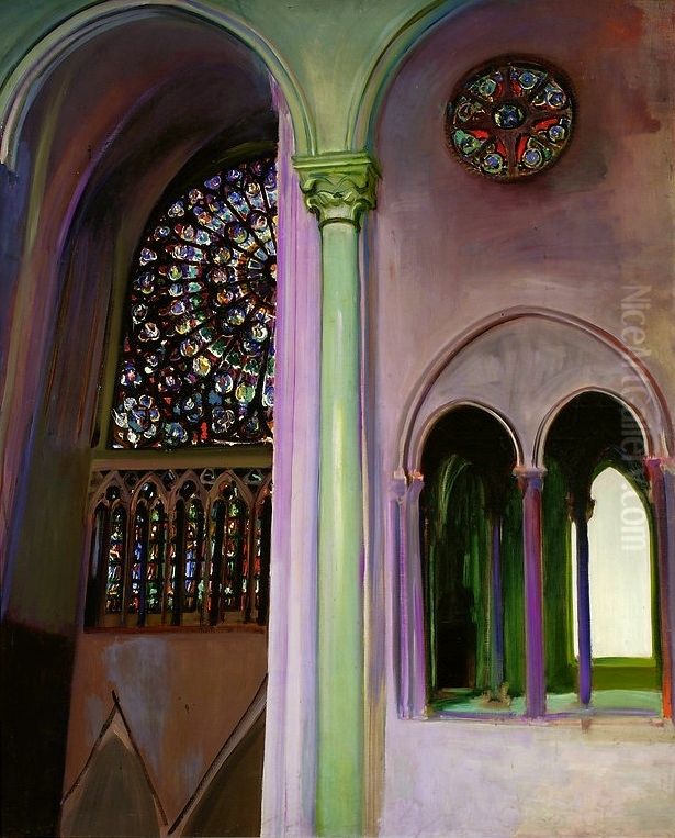 Fragment of interior of the Notre-Dame cathedral in Paris Oil Painting by Konrad Krzyzanowski