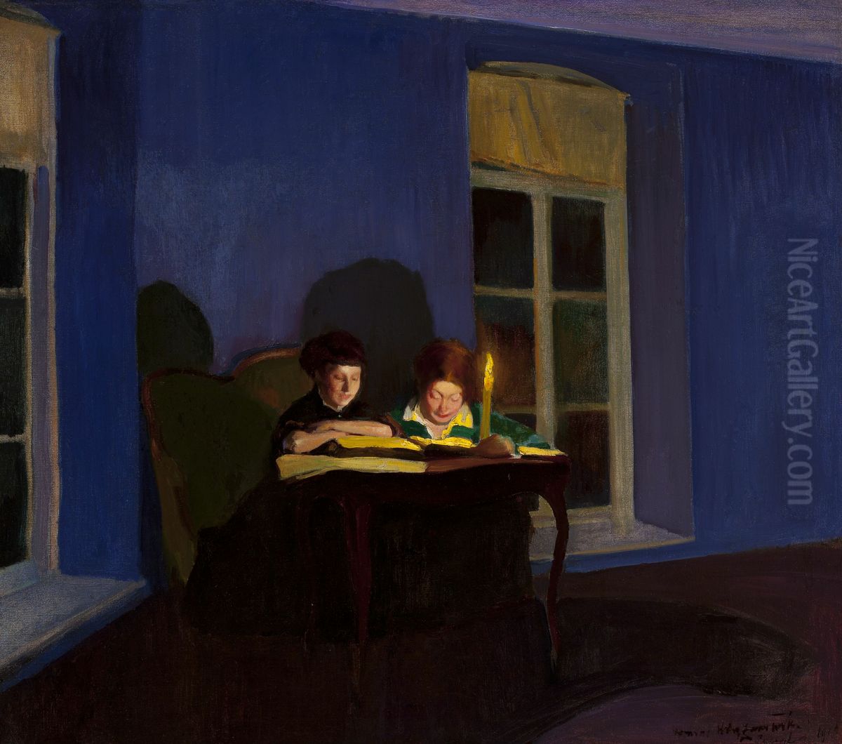 By candlelight Oil Painting by Konrad Krzyzanowski