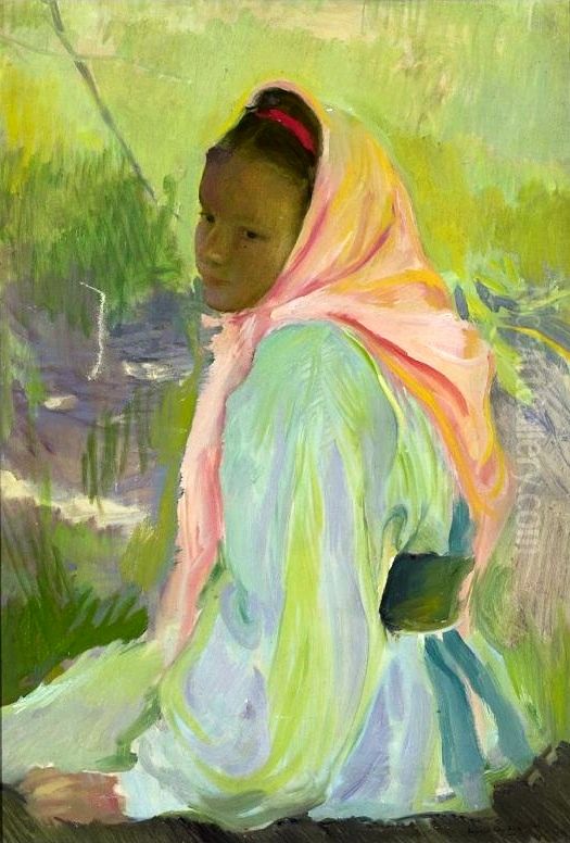 Girl from Polesie, sketch Oil Painting by Konrad Krzyzanowski