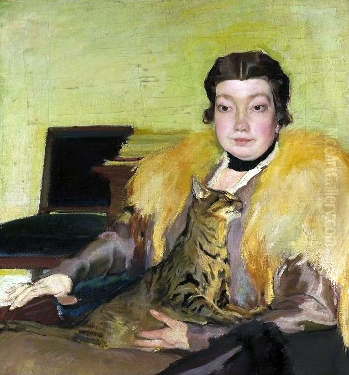 Portrait of Michalina Krzyzanowska,the artist's wife Oil Painting by Konrad Krzyzanowski