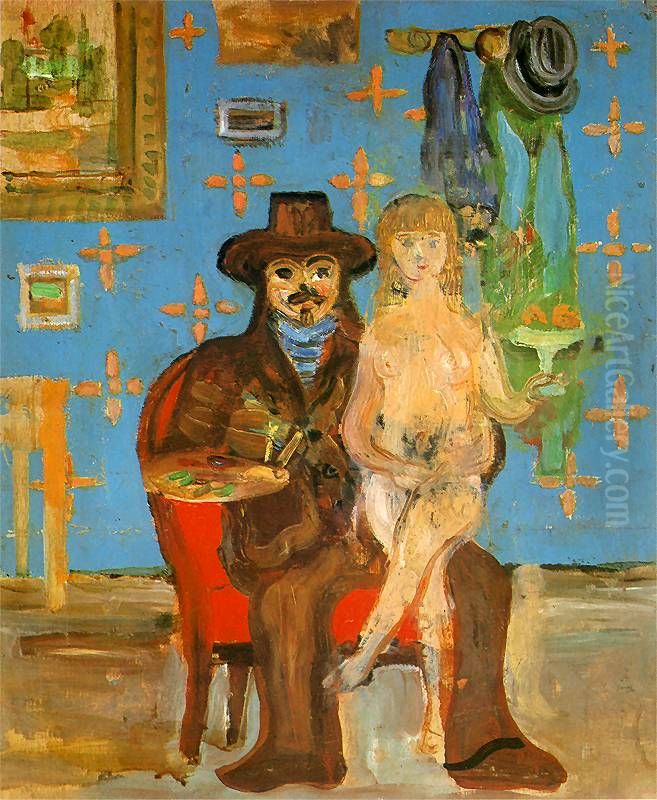 Artist with a model. Oil Painting by Zygmunt Waliszewski