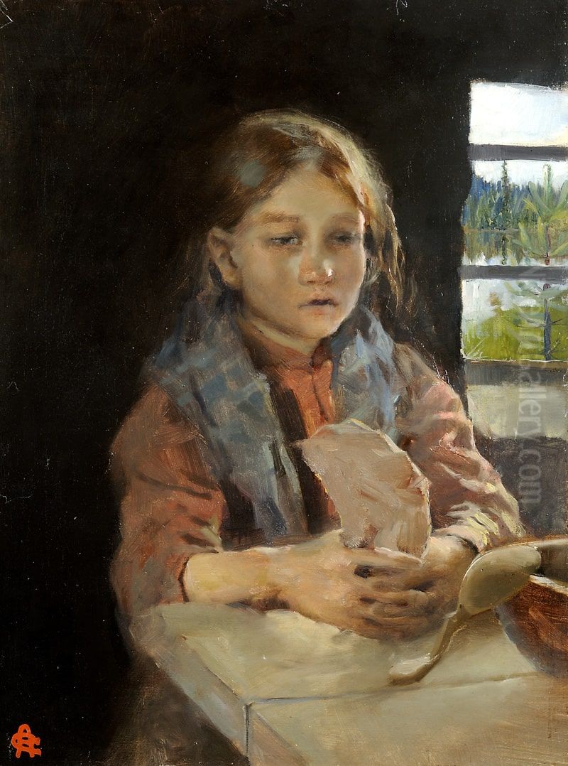 Pettuleivan virtta laulava tytto Oil Painting by Akseli Valdemar Gallen-Kallela