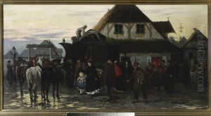 Arrival of a post chaise in a country town