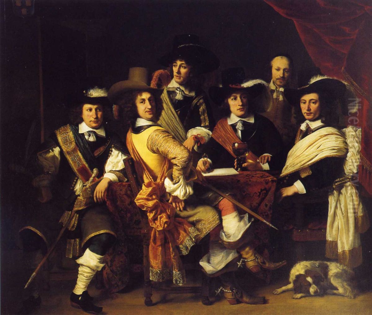 Five officers of the Gouda city militia Oil Painting by Ferdinand Bol