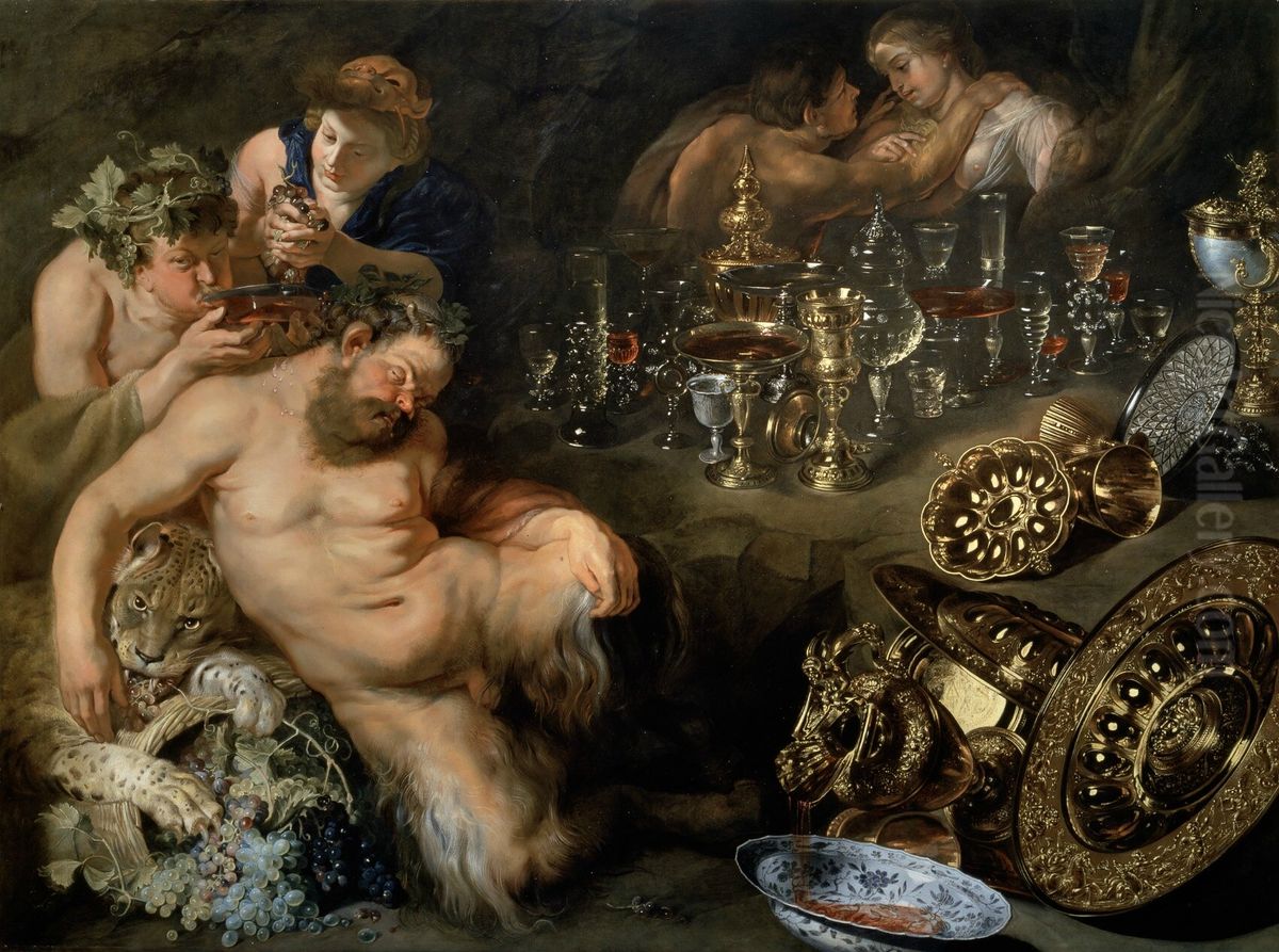 Bacchic scene with the dream of Silenus (?) Oil Painting by David Rijckaert (II)