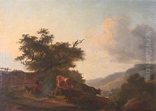 Landscape with Cattle and Farmer Oil Painting by Nicolaes Pieterszoon Berchem