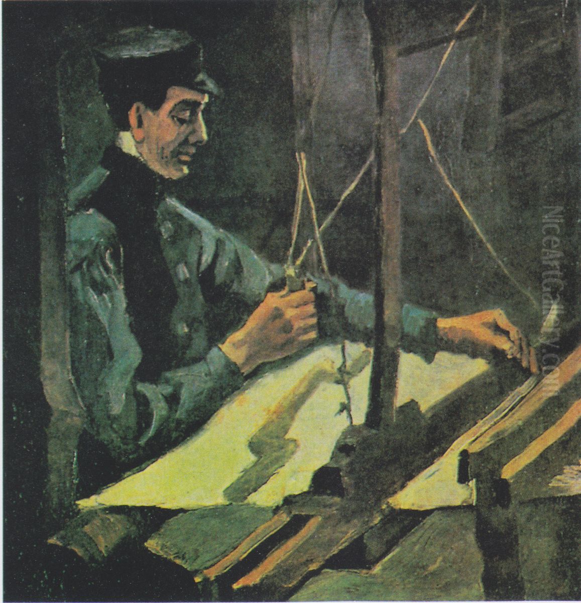 Weber am Webstuhl - (Profil nach rechts) Oil Painting by Vincent Van Gogh