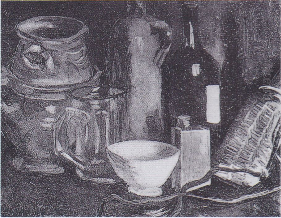 Still life with earthenware, Bierglas and bottle Oil Painting by Vincent Van Gogh